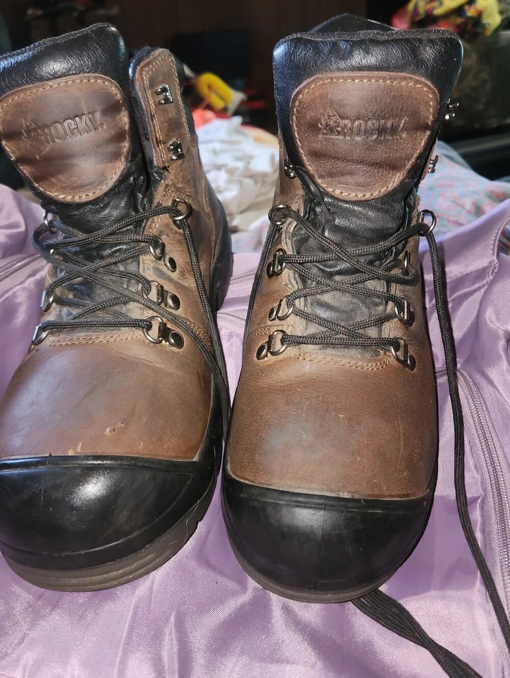Rocky Brown and Black Men's Leather Work Boots